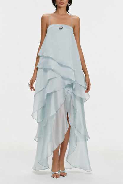 Isabeau Asymmetric Layer Maxi Dress - Blue