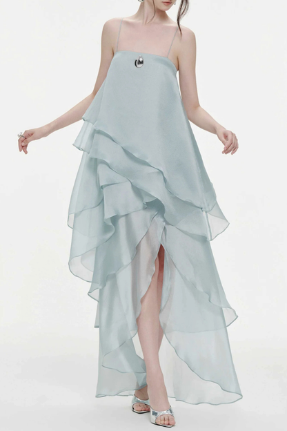 Isabeau Asymmetric Layer Maxi Dress - Blue