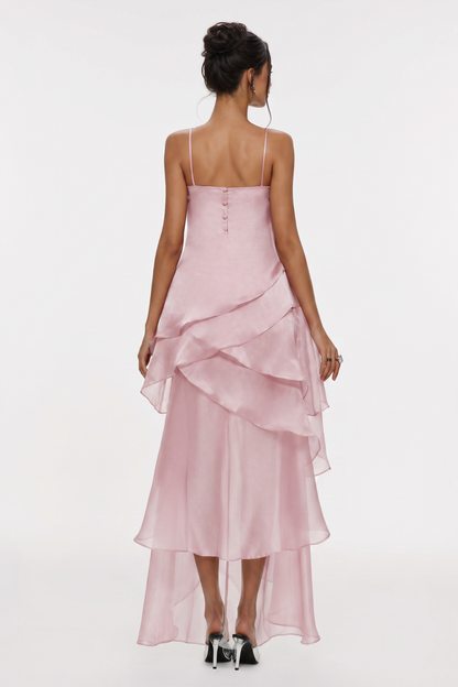 Isabeau Asymmetric Layer Maxi Dress - Pink