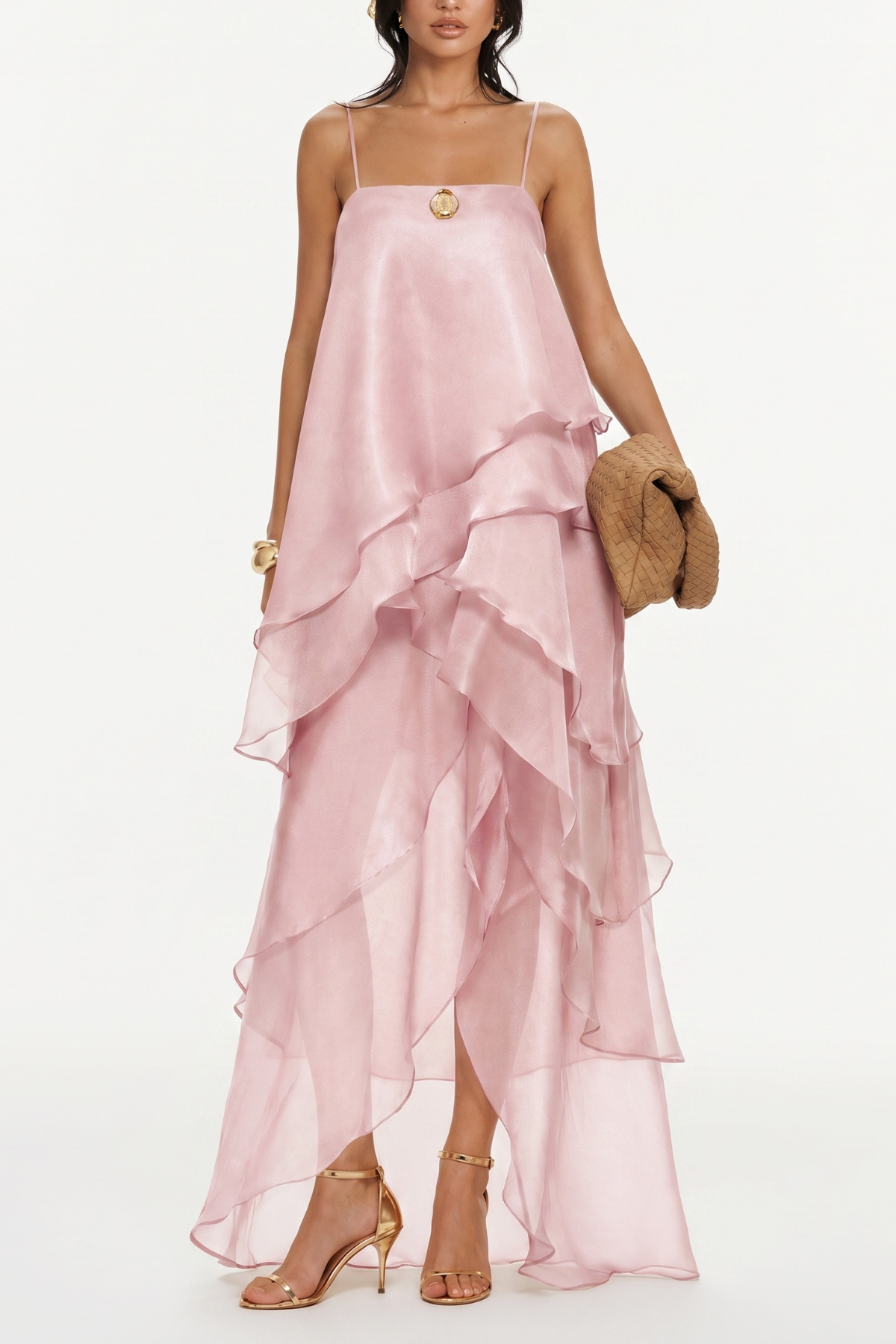 Isabeau Asymmetric Layer Maxi Dress - Pink