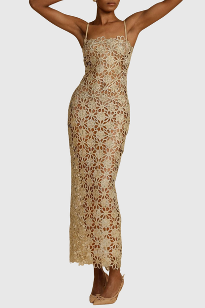 Isak Floral Crochet Midi Dress