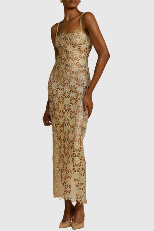 Isak Floral Crochet Midi Dress