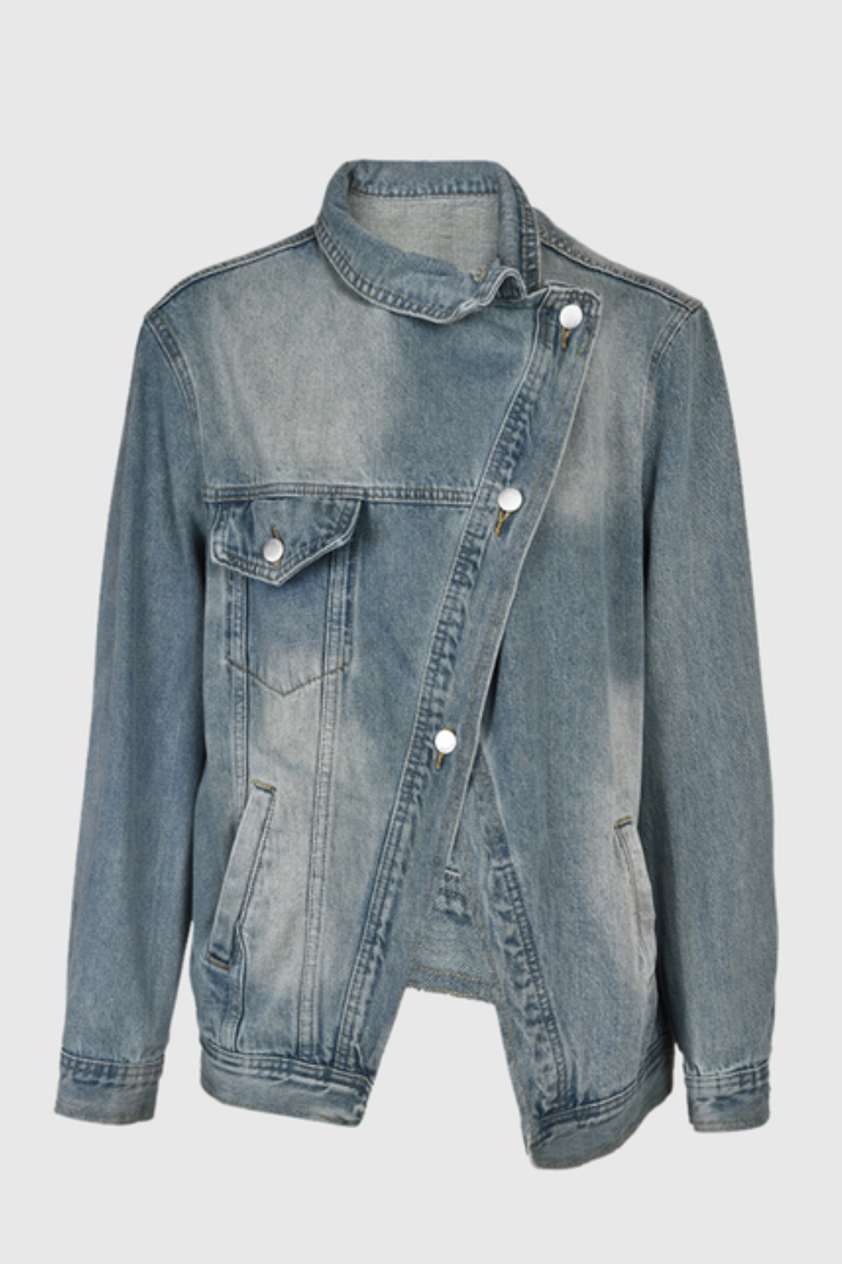 Ishia Asymmetric Deconstruct Denim Jacket - Blue