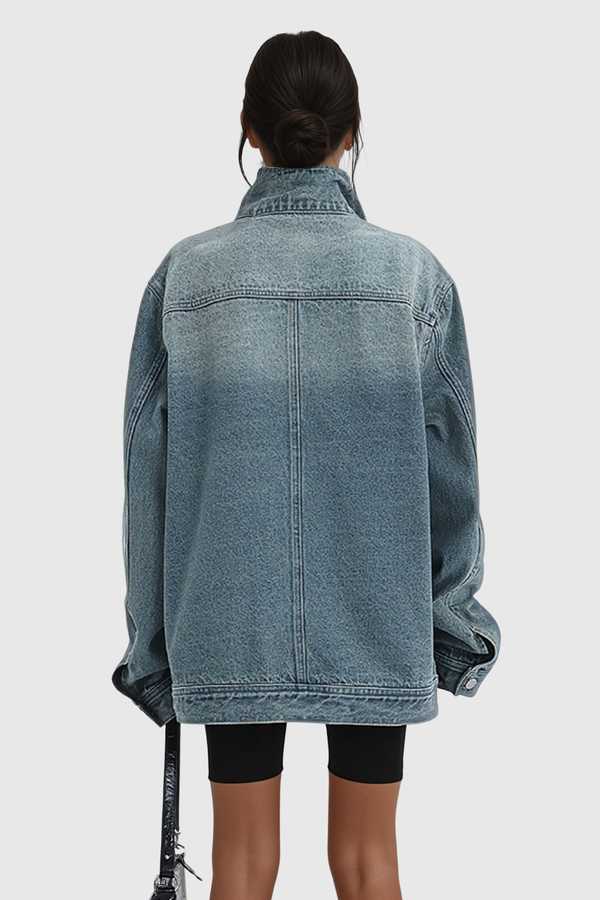 Ishia Asymmetric Deconstruct Denim Jacket - Blue