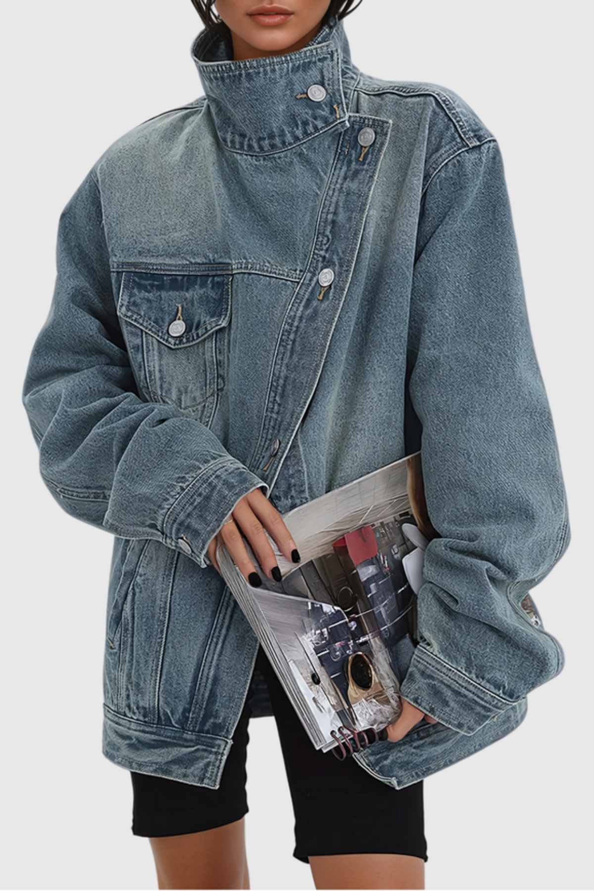 Ishia Asymmetric Deconstruct Denim Jacket - Blue