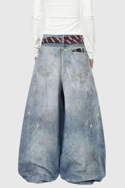 Isidora Splattered Tie Print Wide Leg Jeans