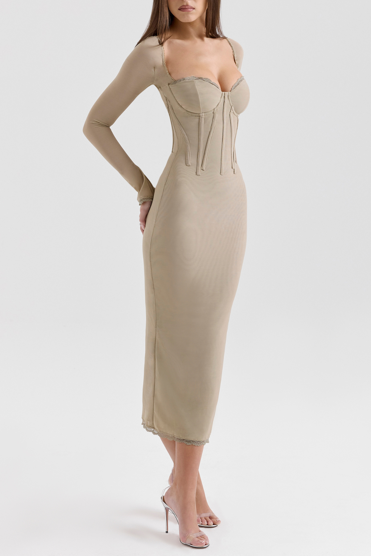 Iskra Corset Long Sleeve Midi Dress