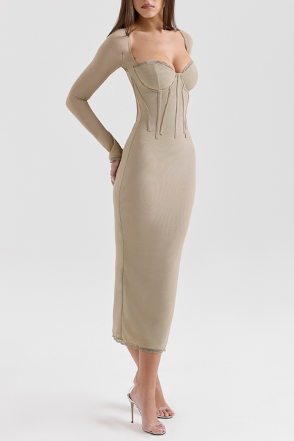 Iskra Corset Long Sleeve Midi Dress