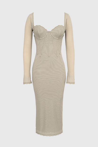 Iskra Corset Long Sleeve Midi Dress