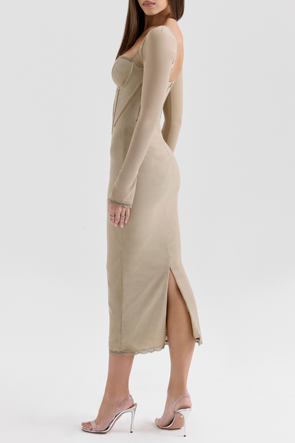 Iskra Corset Long Sleeve Midi Dress