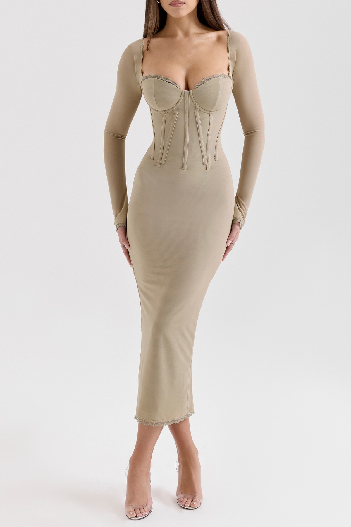 Iskra Corset Long Sleeve Midi Dress