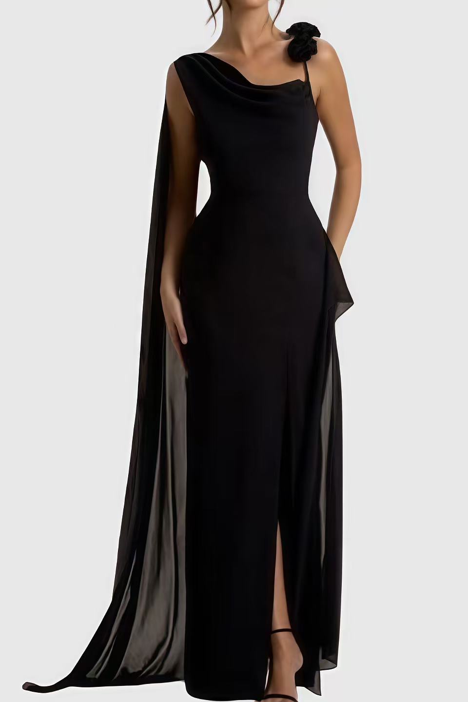 Ismsa Floral Draped Chiffon Maxi Dress