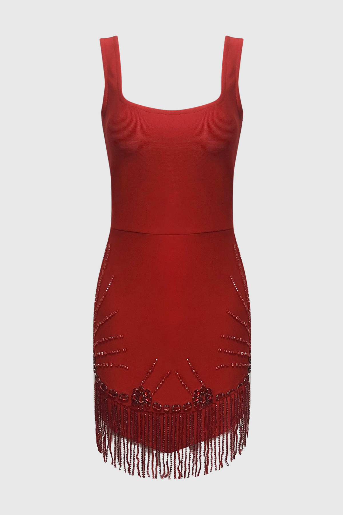 Issa Crystal Bead Embellished Mini Bandage Dress - Red