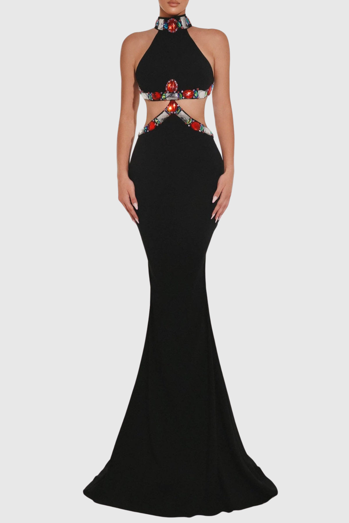 Izana Halter Crystal Embellished Maxi Bandage Dress