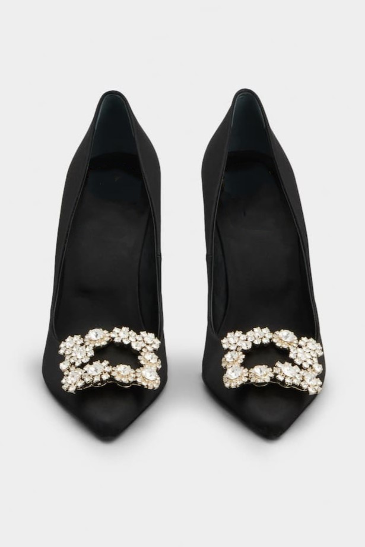 Jabez Rhinestone Buckle Satin Pumps - Black