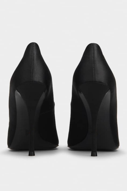 Jabez Rhinestone Buckle Satin Pumps - Black