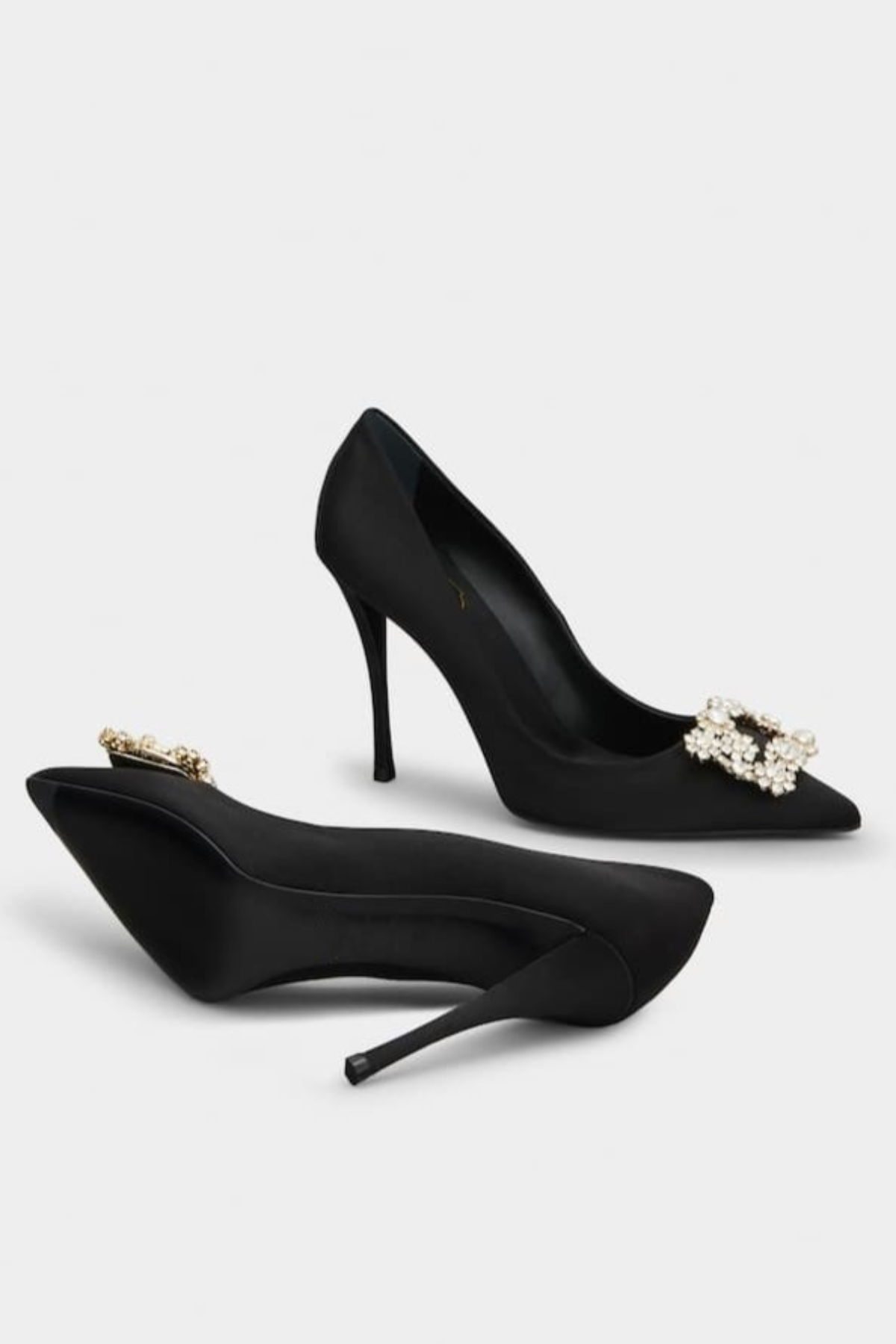 Jabez Rhinestone Buckle Satin Pumps - Black
