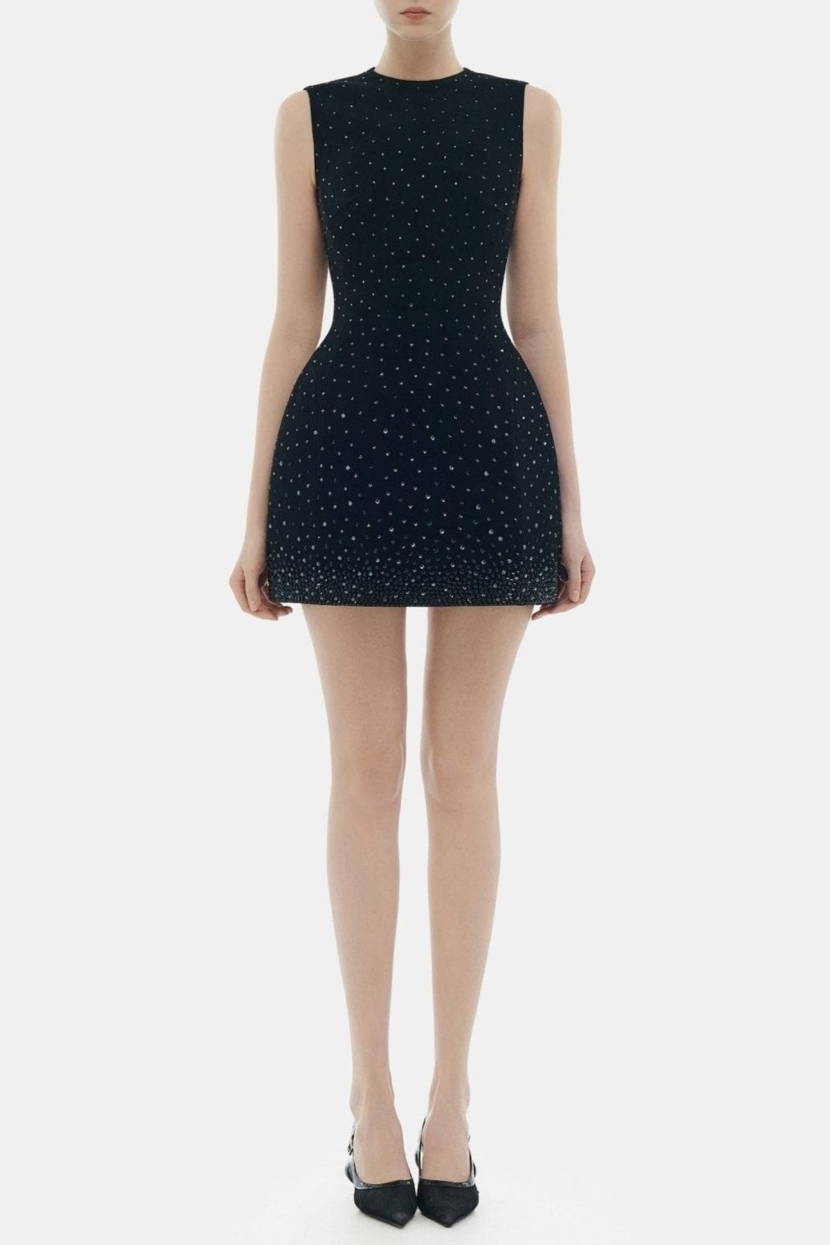 Jacara Crystal Sleeveless Mini Dress - Black