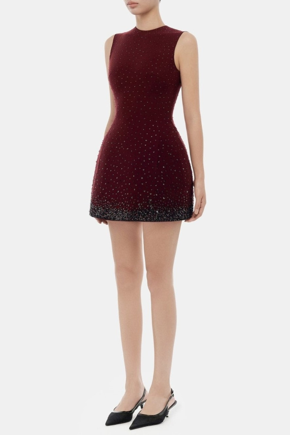 Jacara Crystal Sleeveless Mini Dress - Wine