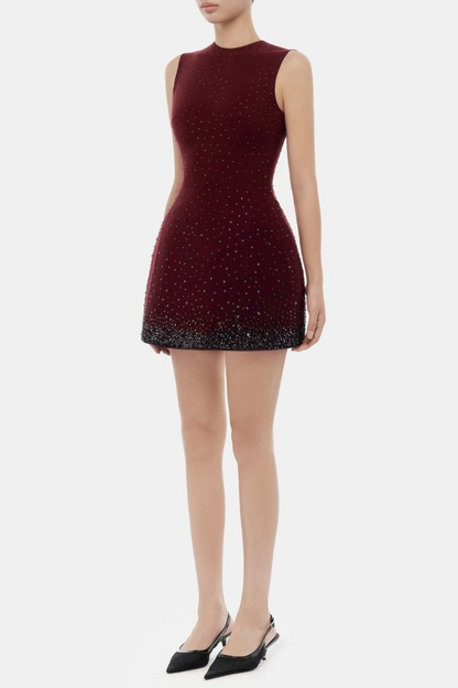 Jacara Crystal Sleeveless Mini Dress - Wine
