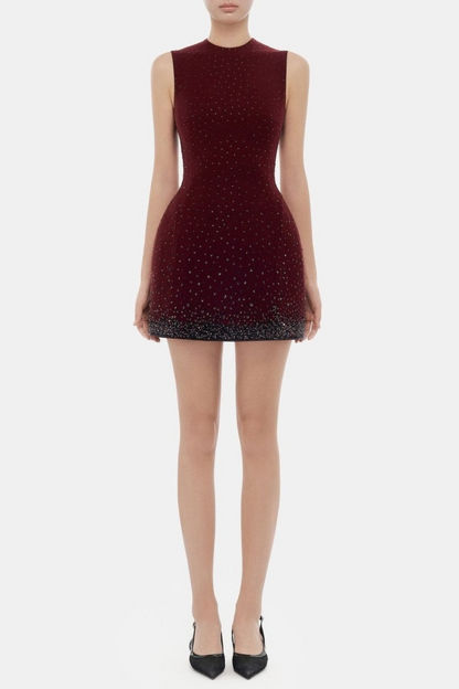 Jacara Crystal Sleeveless Mini Dress - Wine