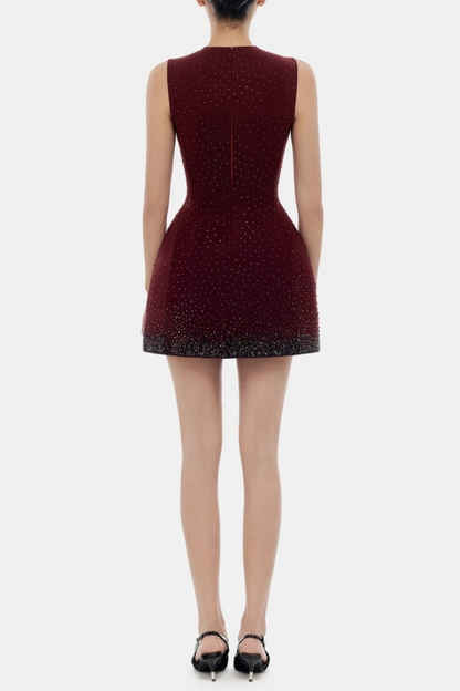 Jacara Crystal Sleeveless Mini Dress - Wine