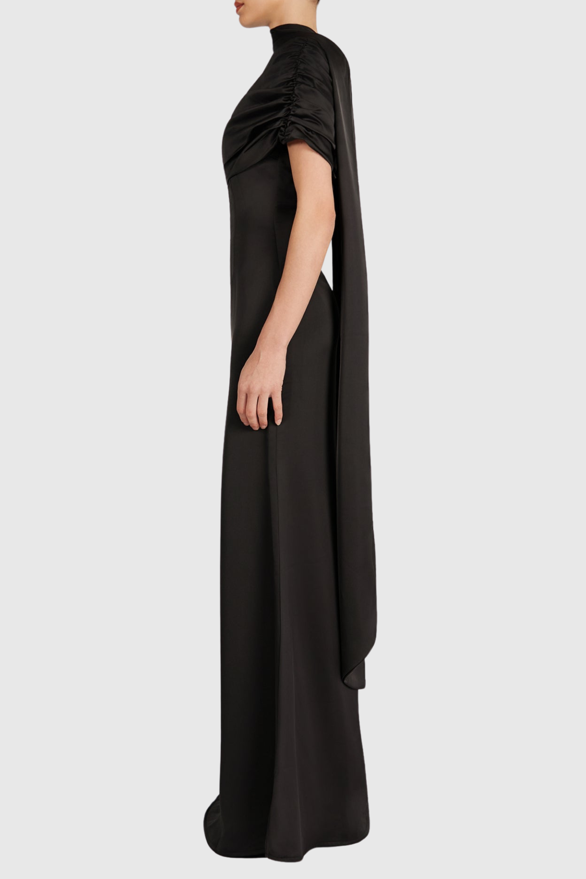 Jacinto Off Shoulder Pleated Satin Maxi Dress - Black