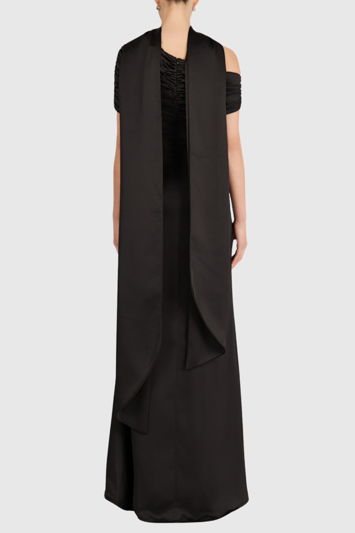 Jacinto Off Shoulder Pleated Satin Maxi Dress - Black