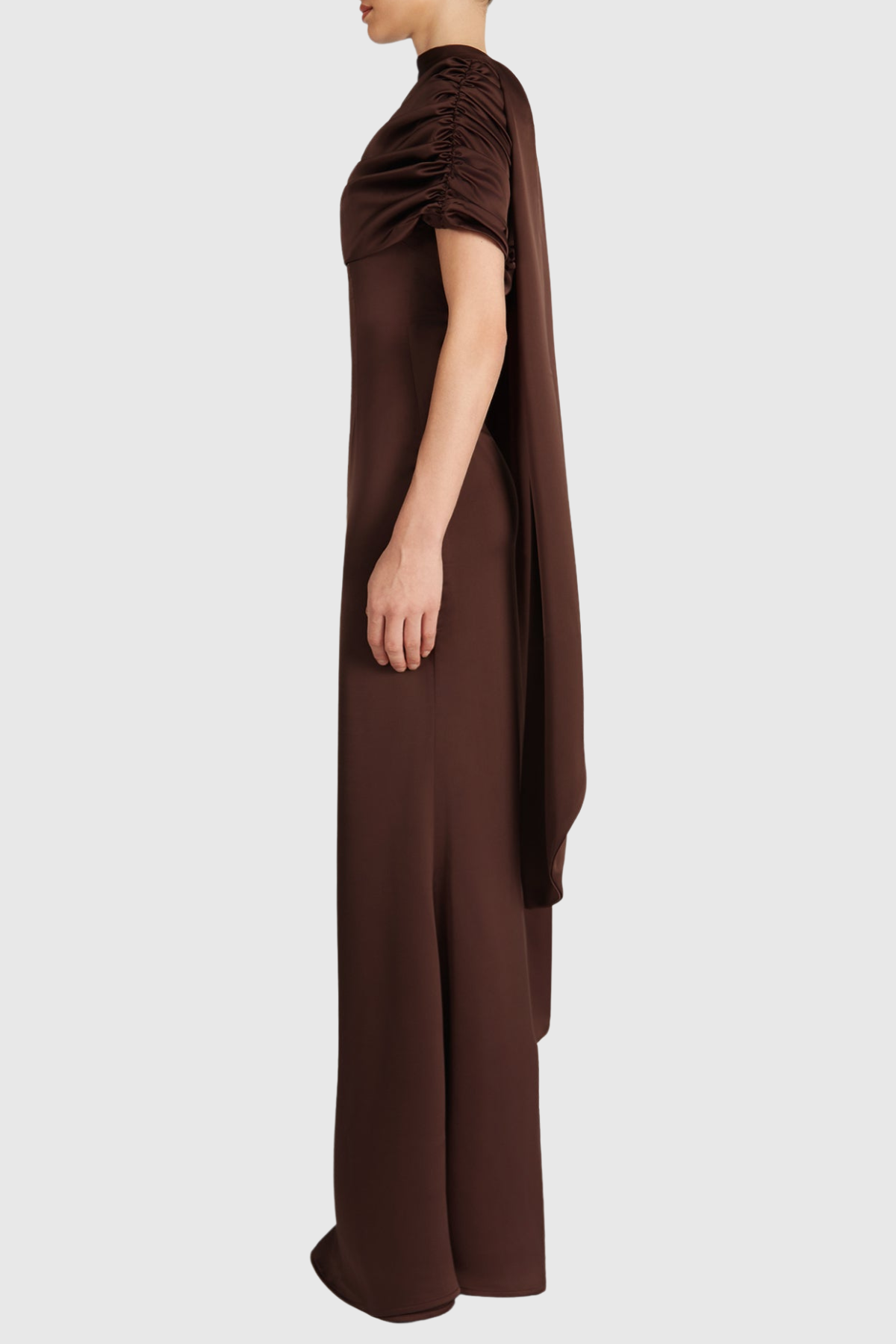 Jacinto Off Shoulder Pleated Satin Maxi Dress - Brown