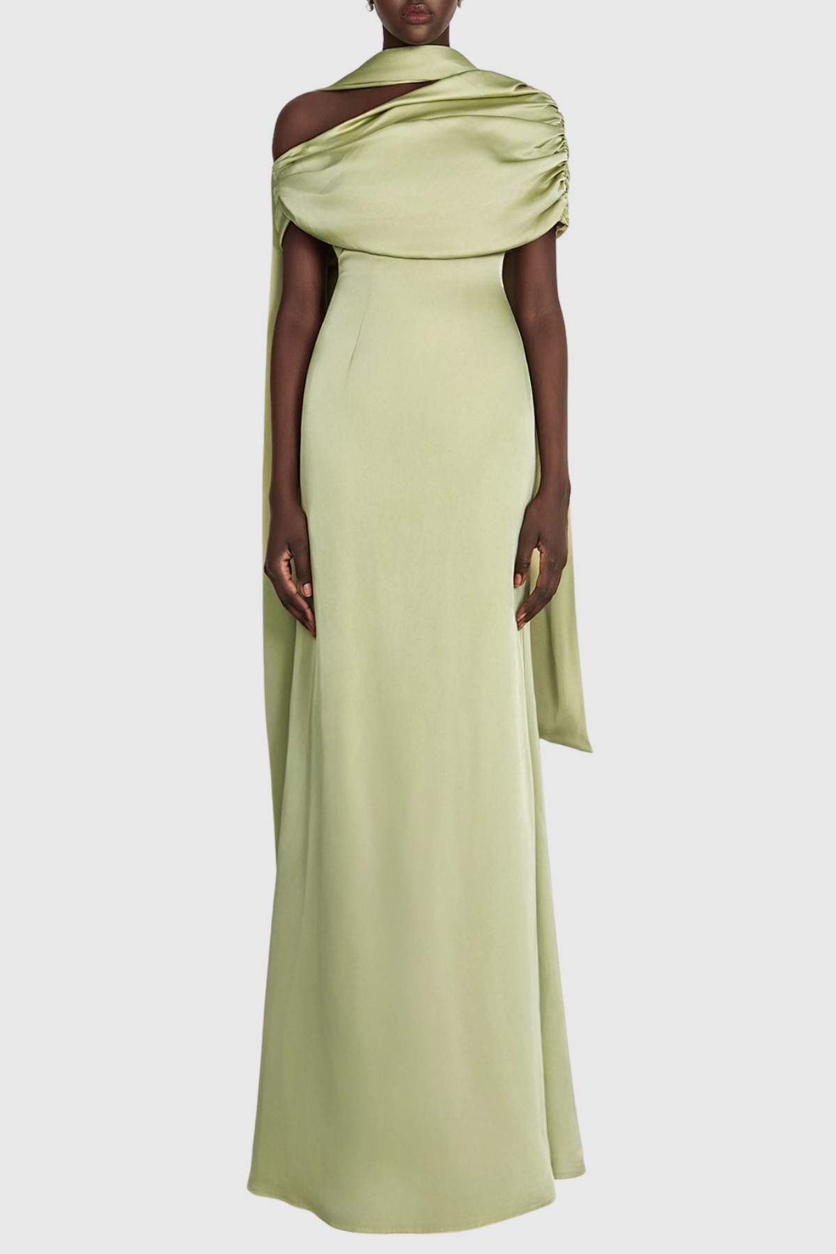 Jacinto Off Shoulder Pleated Satin Maxi Dress - Green