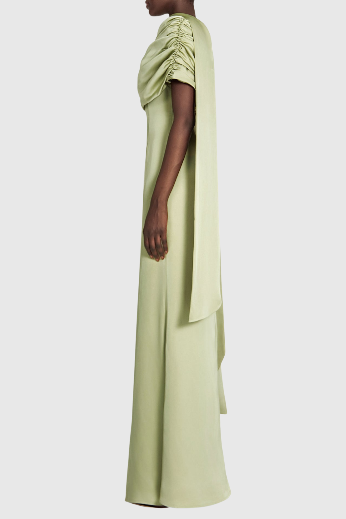 Jacinto Off Shoulder Pleated Satin Maxi Dress - Green