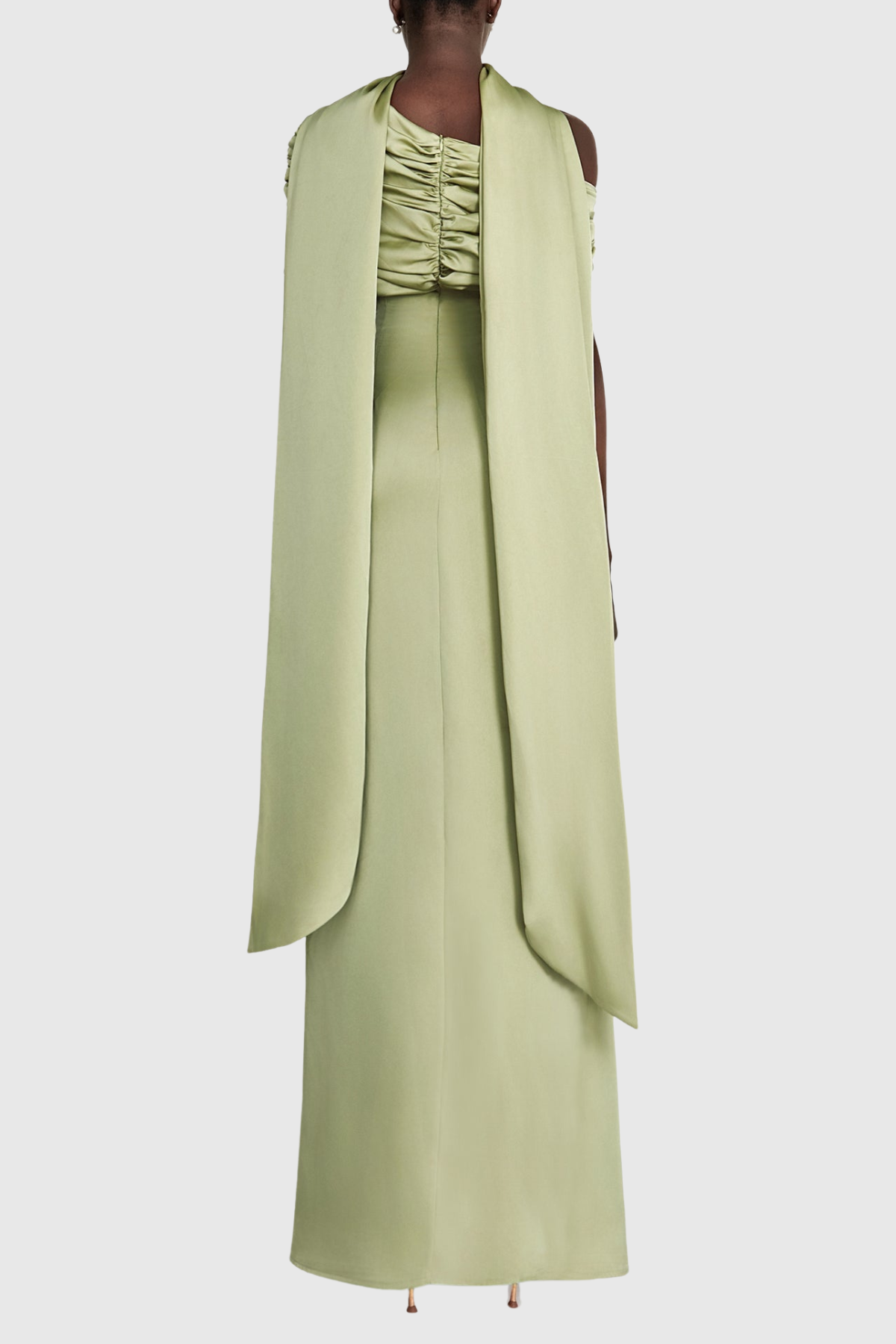Jacinto Off Shoulder Pleated Satin Maxi Dress - Green