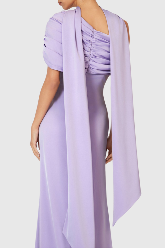 Jacinto Off Shoulder Pleated Satin Maxi Dress - Purple