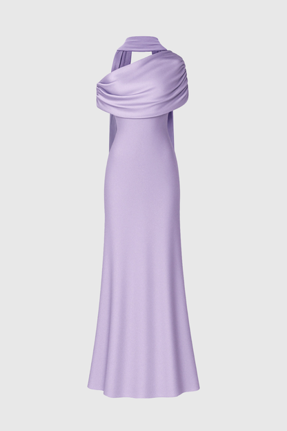 Jacinto Off Shoulder Pleated Satin Maxi Dress - Purple