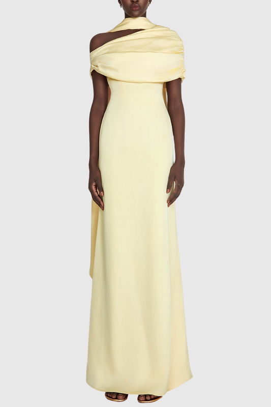 Jacinto Off Shoulder Pleated Satin Maxi Dress - Yellow