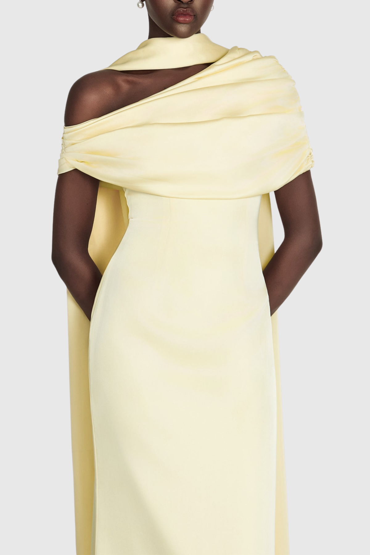 Jacinto Off Shoulder Pleated Satin Maxi Dress - Yellow