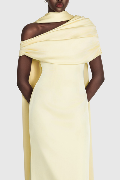 Jacinto Off Shoulder Pleated Satin Maxi Dress - Yellow