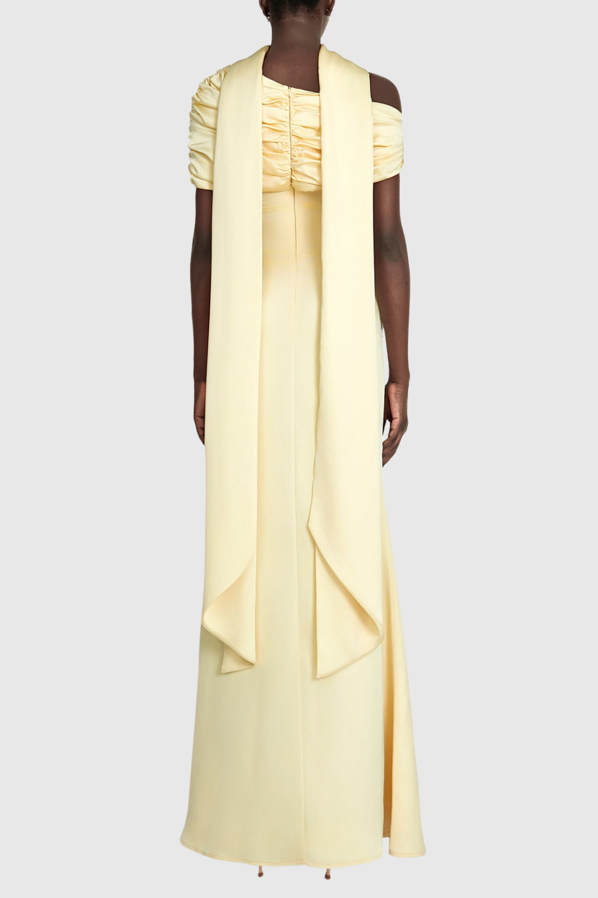Jacinto Off Shoulder Pleated Satin Maxi Dress - Yellow
