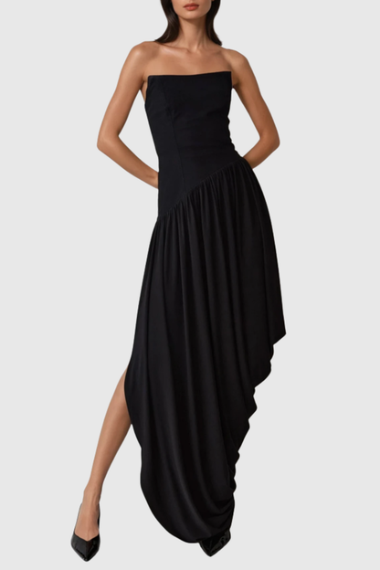 Jacopo Strapless Asymmetric Draped Maxi Dress - Black
