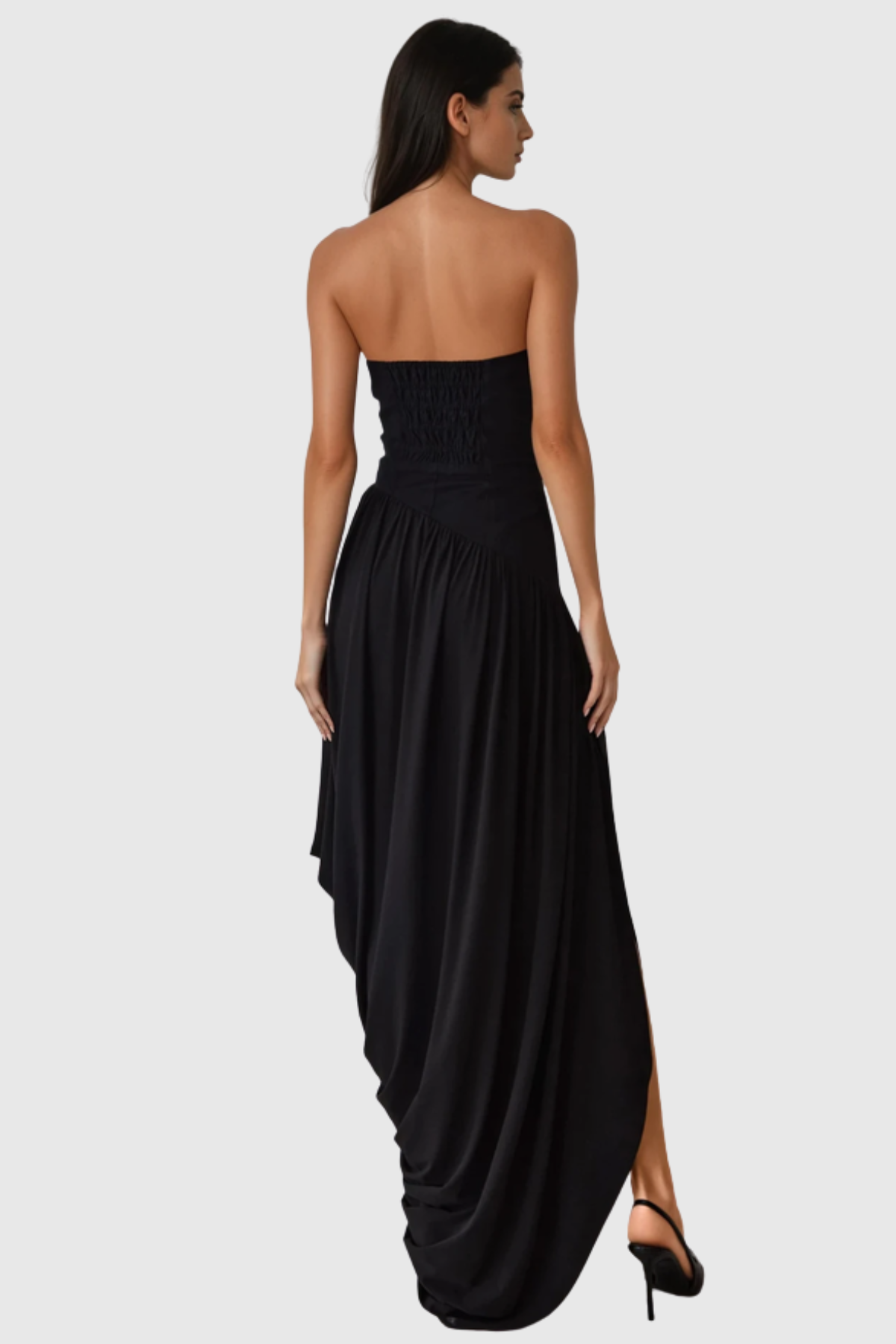 Jacopo Strapless Asymmetric Draped Maxi Dress - Black
