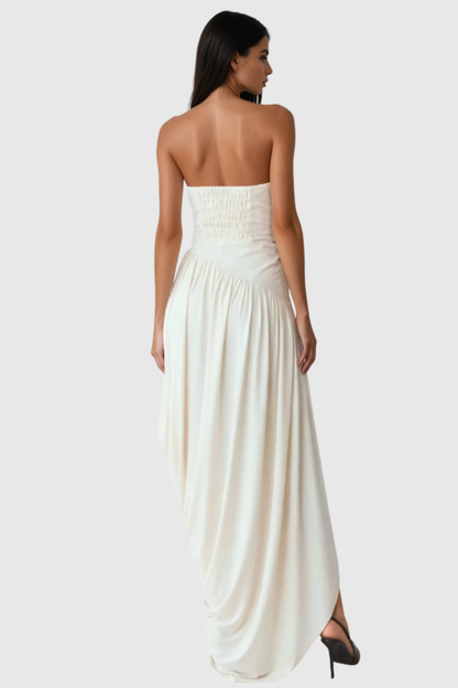 Jacopo Strapless Asymmetric Draped Maxi Dress - White