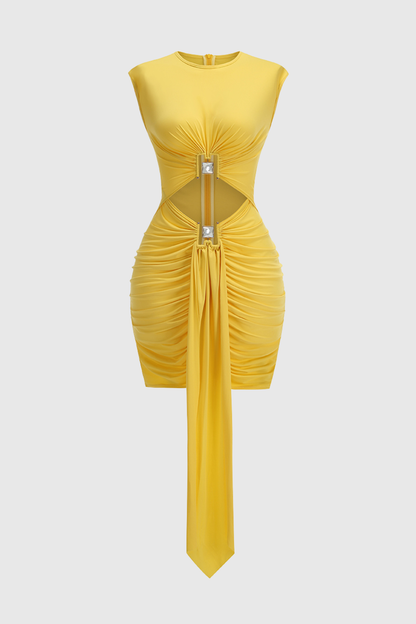 Jadeca Cutout Embellished Ruched Mini Dress