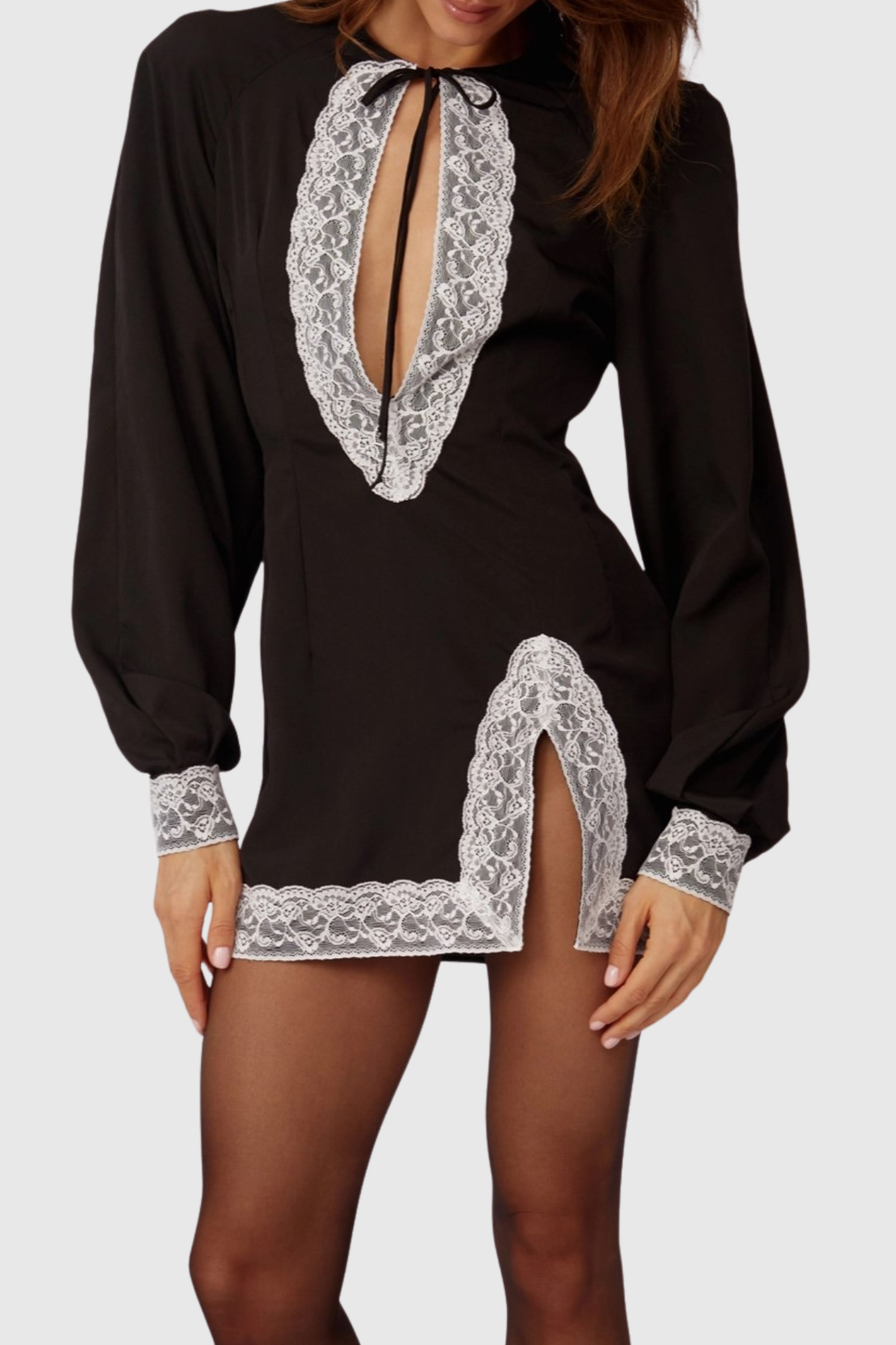 Jadoa Lace Contrast Satin Mini Dress