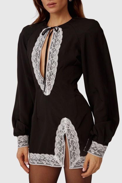 Jadoa Lace Contrast Satin Mini Dress