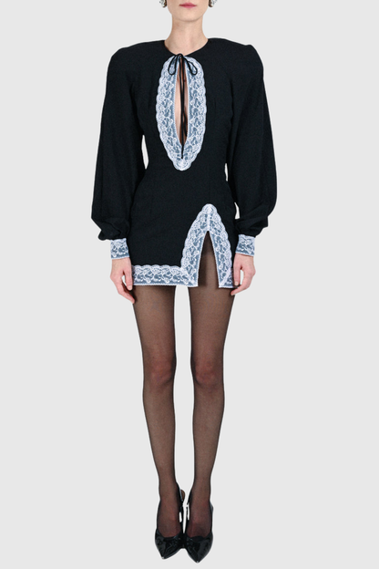 Jadoa Lace Contrast Satin Mini Dress