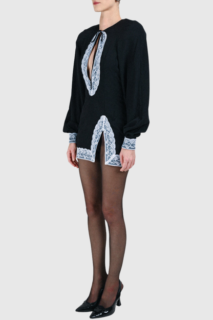 Jadoa Lace Contrast Satin Mini Dress