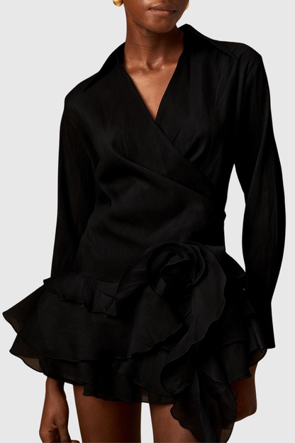 Jaela Floral Ruffle Mini Dress - Black