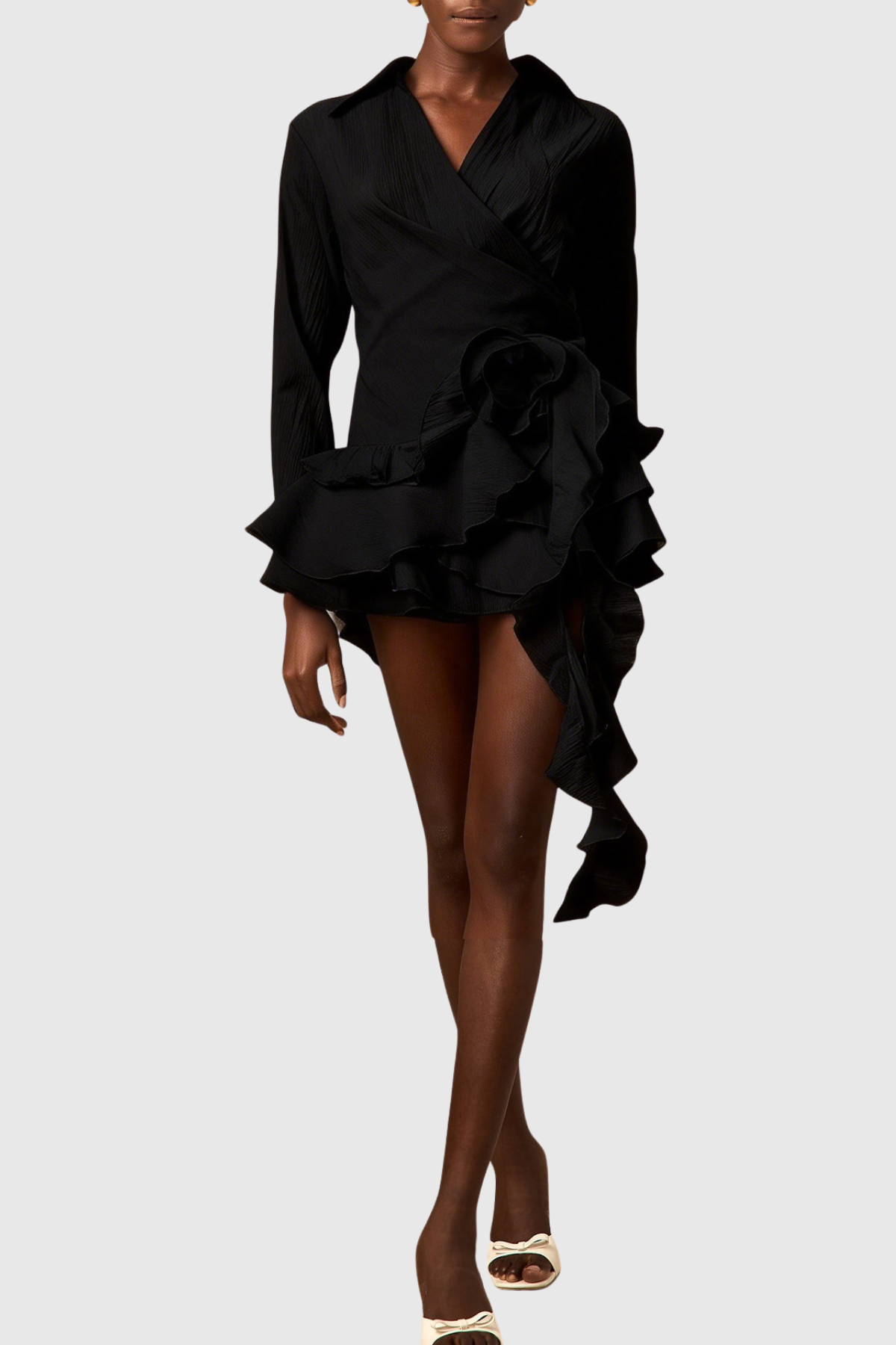 Jaela Floral Ruffle Mini Dress - Black