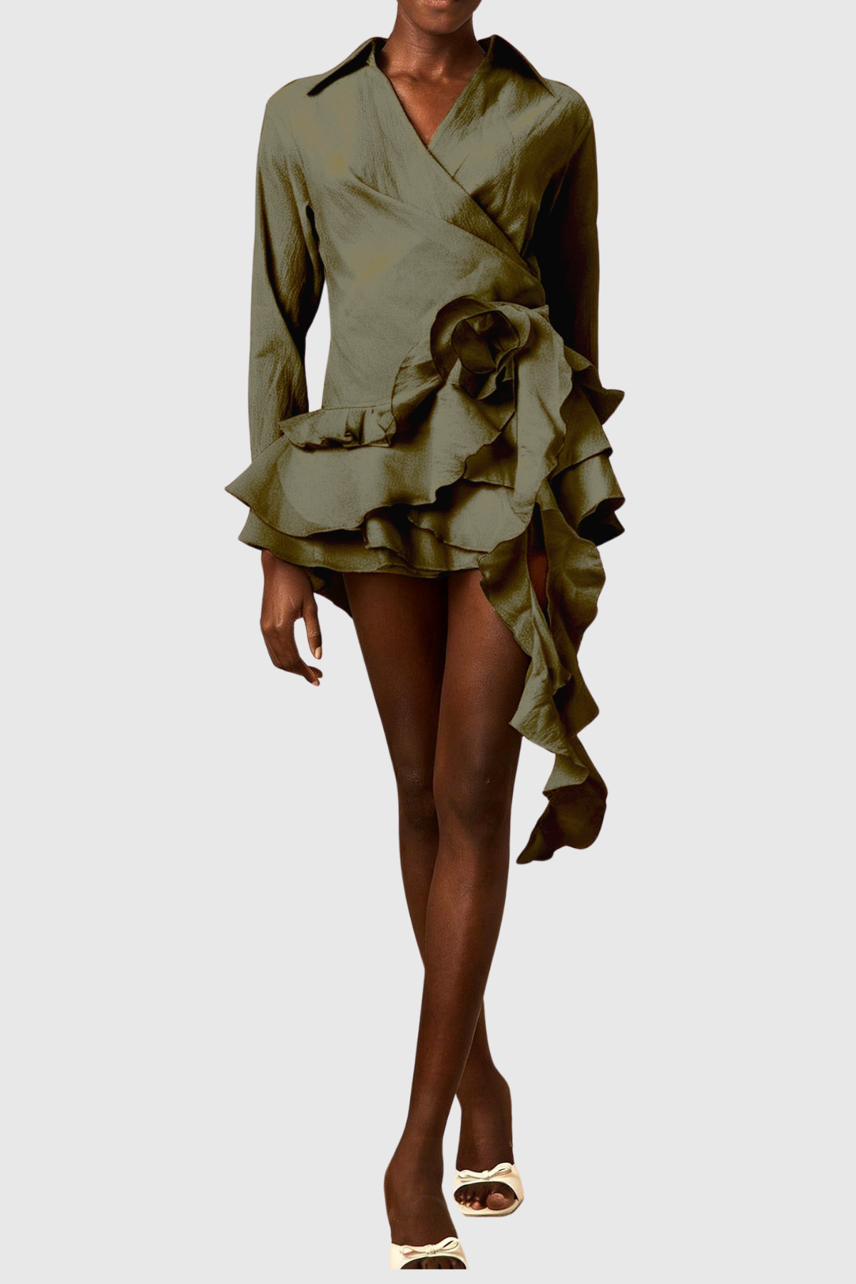Jaela Floral Ruffle Mini Dress - Green