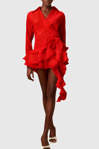 Jaela Floral Ruffle Mini Dress - Red